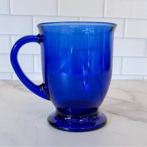 Vintage Anchor Hocking Cobalt Blue Pedestal Mug, 1980s Glass Footed Coffee Cup